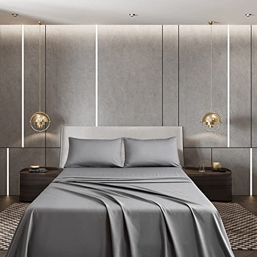 Bedlifes 100 % Bambus-Bettlaken, kühlende Bettlaken, Queen-Size-Größe, weich, atmungsaktiv, glatt, seidig, 16 tiefe Taschen, Luxus-Serie, Bettlaken-Set, Grau, Queensize-Bettlaken-Set, 4-teilig Cover