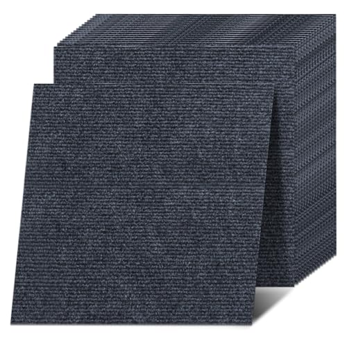 WOPPLXY 50 PCS Self Adhesive Carpet Tiles - 30CM x 30CM Easy to Peel and Stick Floor Tiles Dark Grey - Hardwearing Grey Carpet Tiles Floor Covering Non-Slip for Office Living Room Bedroom