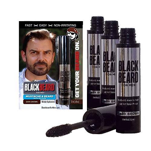 Blackbeard for Men Instant Beard Color – All Day Beard, Mustache, Eyebrow, and Sideburns Color – Temporary, Hypoallergenic Beard Dye Alternative – Up to 45 applications – Dark Brown, 3 Pack