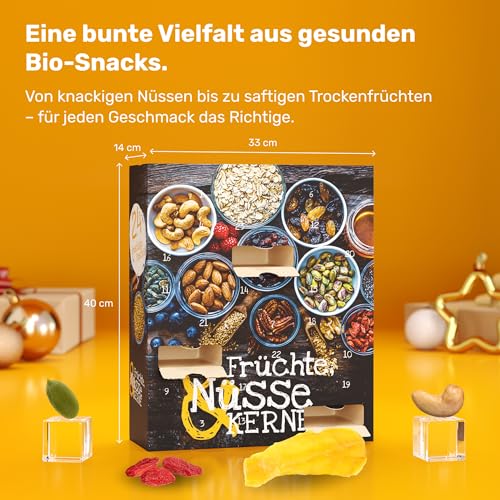 Früchte, Nüsse, Kerne Bio Adventskalender 2025 [MIT 24 GESUNDEN SNACKS] – Nüsse, Vegan & Bio Snacks – Nuss, Adventskalender, Trockenfrüchte Gesund (Hergestellt in DE)