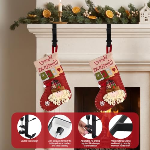 HISFFOG 4 Pack Stocking Holders for Mantle, 2-in-1 Adjustable Christmas Stocking & Garland Hangers with Dual Hooks, No-Drill Metal Fireplace Hooks with Non-Slip Pads, Black - image 5