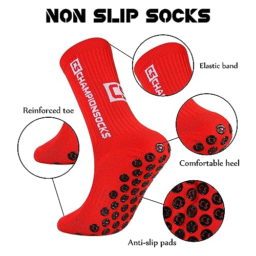 DragonflyDreams 4 Pairs Men's Socks Soccer Anti Slip Athletic Socks for Men Non Skid Football Basketball Socks Unisex Athletic Sports Socks with Grippy Pads for Children, Teenagers3