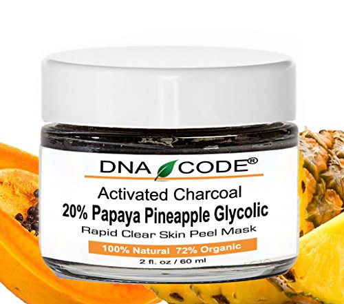 Activated Bamboo Charcoal Clear Skin Mask Peel 20% Papaya Pineapple Enzyme+Glycolic w/Argireline, Hyluronic Acid, Vit. C, E, CoQ10. Natural/Organic 2 OZ