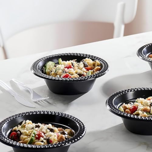 BLUESKY Cuisine Black Plastic Bowls - 12oz. (Pack of 100) - Durable & Microwave Safe Material - Perfect for Parties, Weddings, and Everyday Use - Image 5