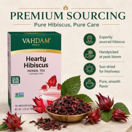 Image of VAHDAM, Hibiscus Tea (100 Tea Bags)| Caffeine Free, Non-GMO, Direct from Source, Eco-Friendly Individually Wrapped Tea Bags
