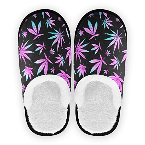 Give Your Brain The Night Off Pantoufles pour femme avec motif feuille de marijuana sur la plaque de bain pour l'intérieur et l'extérieur Taille M, Fond de cuisson noir., Medium