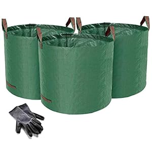 Norjews 3er Set Gartensack, 120L Gartenabfallsack aus robustem Wasserdichtes Polypropylen-Gewebe (PP) – Selbststehend und Faltbar Laubsäcke, inkl. Geschenk 1 Paar Gartenhandschuhe