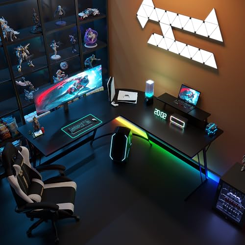 JUMMICO Gaming Tisch 130x130x75cm,Schreibtisch mit Monitorständer,Eckschreibtisch,Schreibtisch L Form,Gaming Schreibtisch L-förmiger,Groß Pc Ecktisch,Schwarz – Bild 2