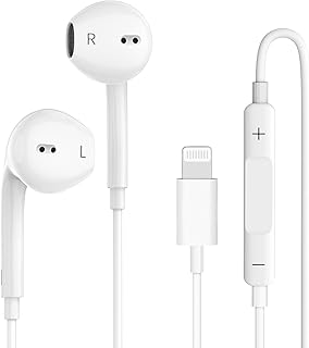 FCV Yıldırım Konnektörlü iPhone Kulaklıkları için Kablolu Kulaklıklar Tak ve Çalıştır Dahili Mikrofon ve Uzaktan Kumanda Kulaklıkları iPhone 14/13/12/11/XR/XS/X/8/SE/Pro/Pro Max ile Uyumlu Tüm iOS