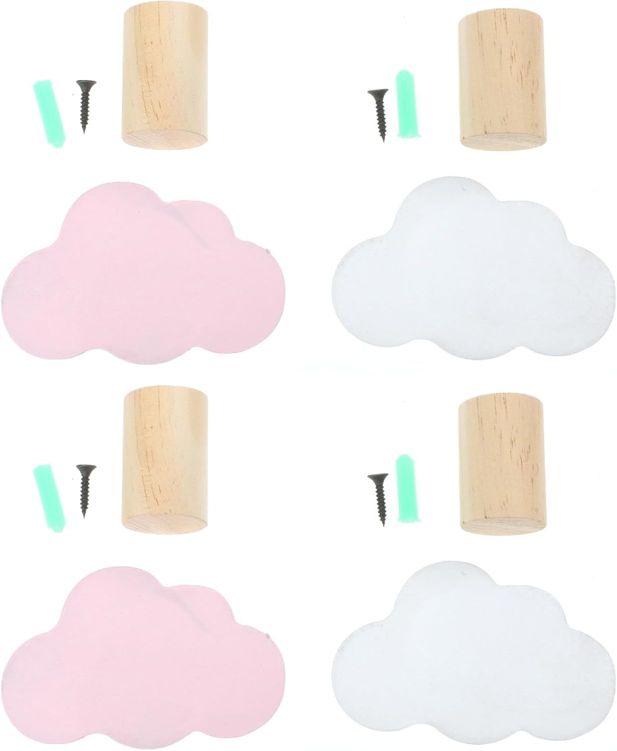 ABOOFAN 4pcs Cartoon Cloud Wall Hooks Home Coats Hangers Wooden Decorations for Boy Girl's Room Style