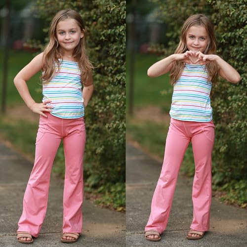 BIG ELEPHANT Girl's Flare Leggings with Pockets, Kids Bootcut Yoga Pants, High Waisted Bell Bottoms for Dance3