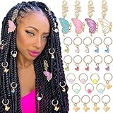 SAWINDA 25PCS Butterfly Hair Clips for Braids Heart Gold Loc Jewelry Colorful Beads Hair Dreadlocks Clips Spring Half Butterfly Hair Pendant Rings Dreadlock Accessories Decoration for Women