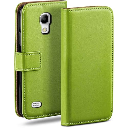 moex Funda con Tapa para Samsung Galaxy S4 Mini, con Ranura para Tarjetas, Funda Estilo Libro con protección de 360 Grados, Cuero Vegano, Verde Lima
