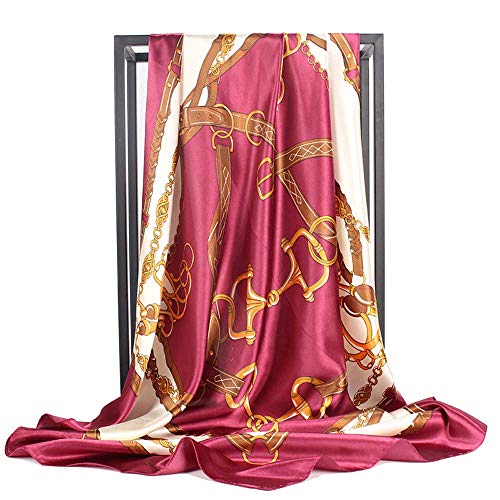 Women’s Silk Scarf Belt Pattern Large Square Satin Headscarf Headdress 35 (5#)