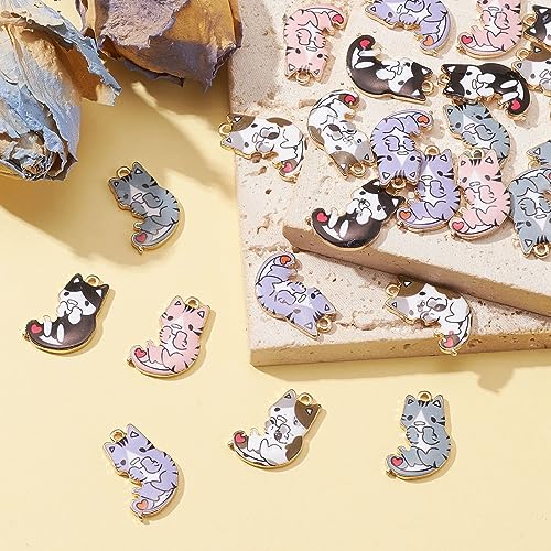 Stiesy 25Pcs 5 Styles Enamel Cat Charms Pendants Colorful Kitten Charms Cute Animal Dangle Charms for DIY Crafts Bracelet Jewelry Making - Image 4