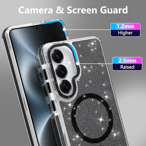 Image of Magnetic Case for Samsung Galaxy S26 Plus [Compatible with Magsafe] [Bling Glitter Fluorescent Design] [1 Screen Protector] Slim Translucent Matte Case for Galaxy S26 Plus 6.7 inch, Black