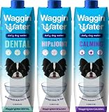 Waggin Water Variety Pack of Fortified Water Supplement for Dogs - Includes Dental, Calming, and Hip and Joint - Flavorless, 3ct