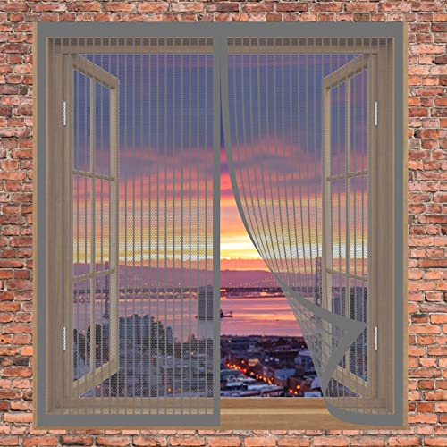 Mosquiteras Mosquiteras Pantalla 90 x 100 cm Malla Para Ventana Para Insectos Cierre Automático Sin Taladrar Fácil De Ensamblar Cortina Antimoscas Para Balcón Y Puerta Ventana, Gris