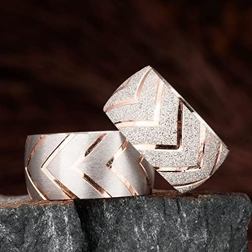 Conjunto de anillos de bodas de oro rosa Conjunto de anillos de bodas a juego para parejas Conjunto de anillos de bodas de plata personalizado