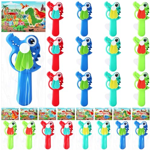 Kittmip 24 Pack Mini Handheld Fans with Cards Fan, Press Cooling,Dinosaur