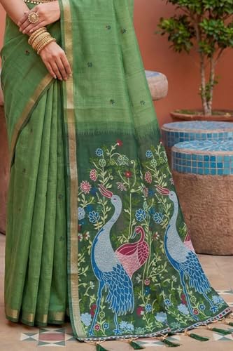 Image of SGF11 Women's Soft Cotton Linen Silk Saree With Unstitched Blouse Piece