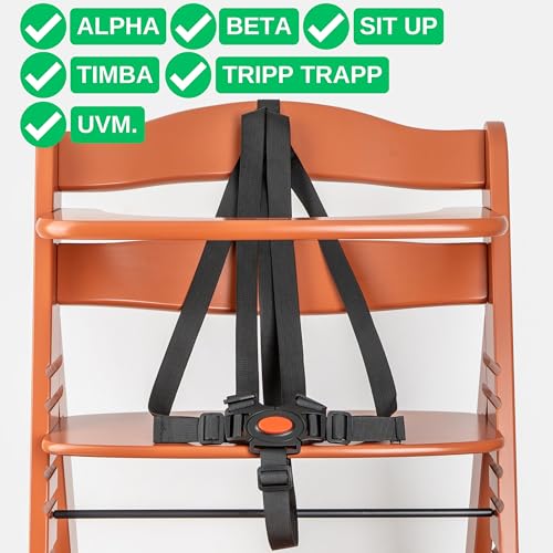5-Punkt Gurt für Hochstuhl, 1 Set, kompatibel mit Hauck Alpha, Beta, Stokke Tripp Trapp, Roba, uvm, Schwarz, Gurtsystem mit Brustclip, verstellbarer Kinderhochstuhl Sicherheitsgurt, Hochstuhlgurt Set