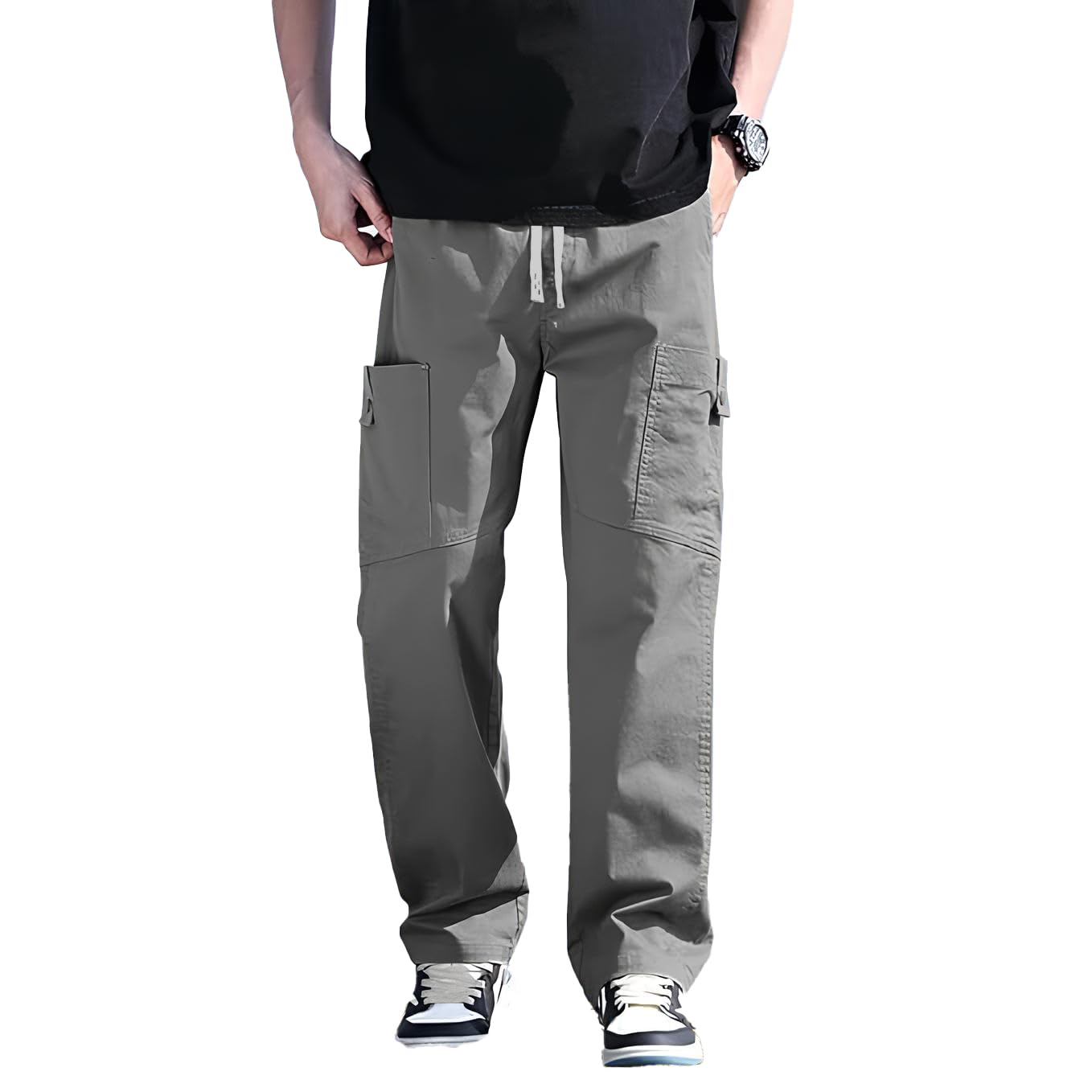 Men’s Cotton Cargo Pants | Casual Trousers for Men | Comfortable Lower for Men | Breathable Pants with 6 Pockets & Drawstring Elastic Waistband