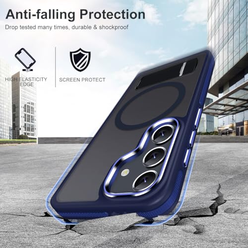 Image of MALEWOLF for Samsung Galaxy S24 Case, [Built-in Stand] Anti-Skid TPU Edge & Matte Translucent S24 Cover, Compatible wit Magsafe, Slim Shockproof Magnetic Phone Case for S24 5G (Darkblue)