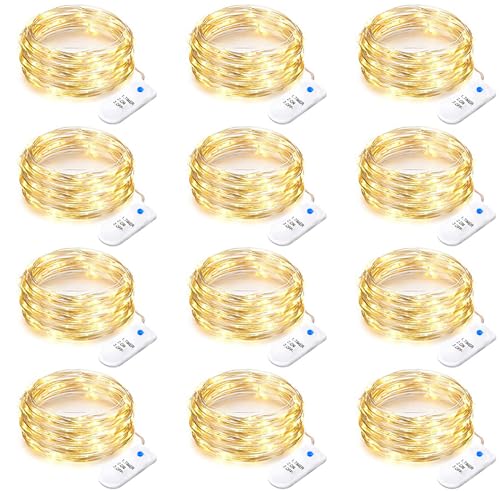 Yiaht 12 Pack Battery Operated Fairy String Lights with Timer 7 Feet 20 Led Waterproof Silver Wire Firefly Starry Moon Lights for Bedroom DIY Party Mason Jars Wedding Patio Christmas Decorations
