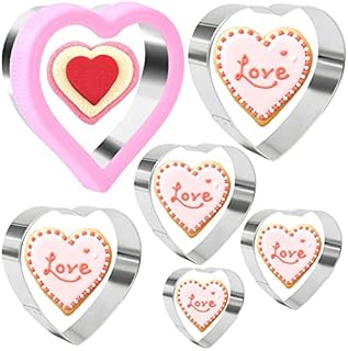 Crethink 6 Pieces Heart Shape Cookie Cutter Set Stainless Steel Cookie Cutters for Baking/Cake Decorations/Sandwich/Bento