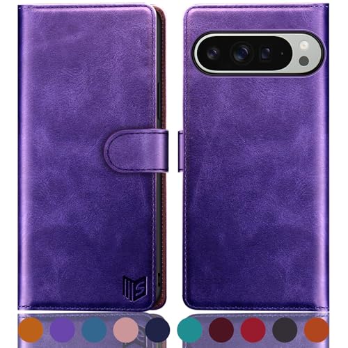 Étui portefeuille Google Pixel 9 Pro XL avec blocage RFID et protection à rabat en cuir violet