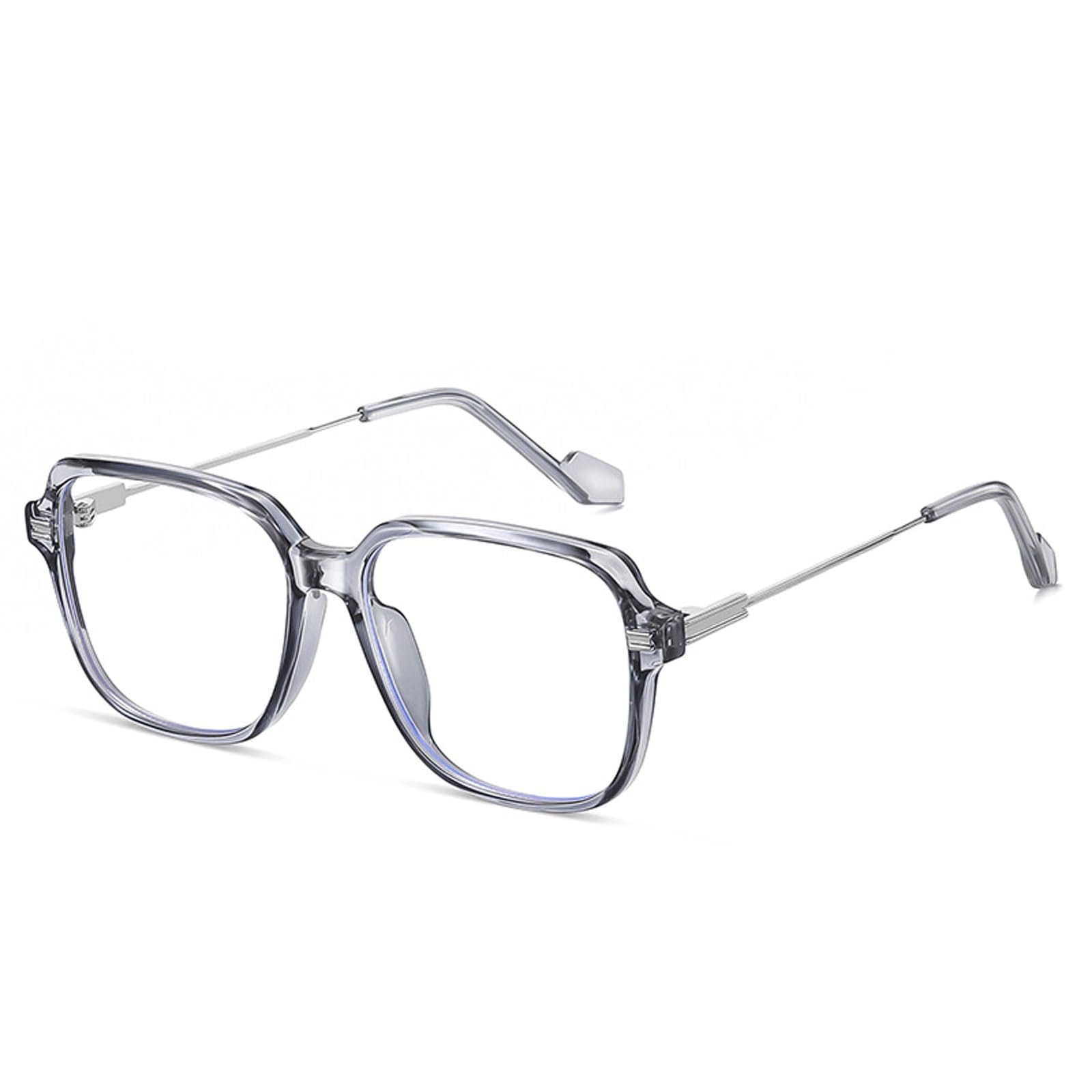 KLJUddGY Square Eyewear Frames Metal Spectacles for Computer Large Reading Glasses Unisex Non Prescription Eyeglasses Transparent Glasses(Gray)