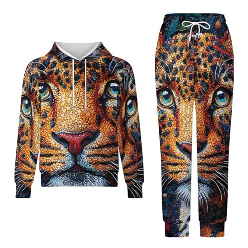 Boy's Girl's Hooded Tracksuit Pullover Sweatshirt Jogging Pants Sweatsuit, Leopard Patterns Art4