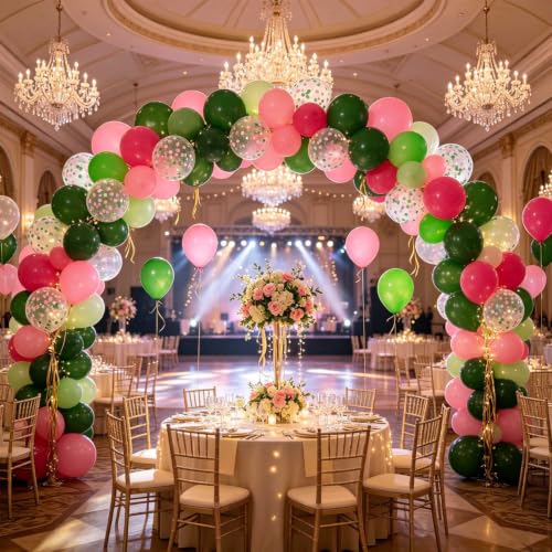 Image of Hot Pink Green and Pink 12inch Balloons with Confetti Balloons for Wedding, Birthday, Baby Shower, Christmas, Family Parties Decoration(50Pcs)