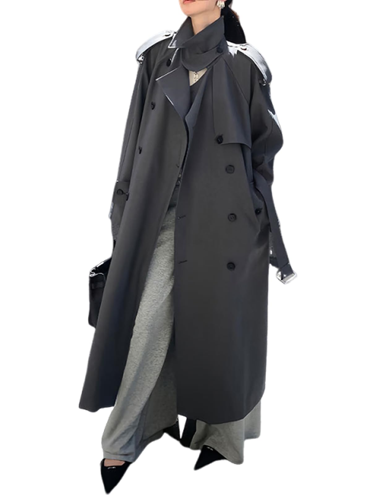 utcoco Womens 2025 Fashion Double Breasted Long Trench Coat Windproof Classic Lapel Overcoat with Belt