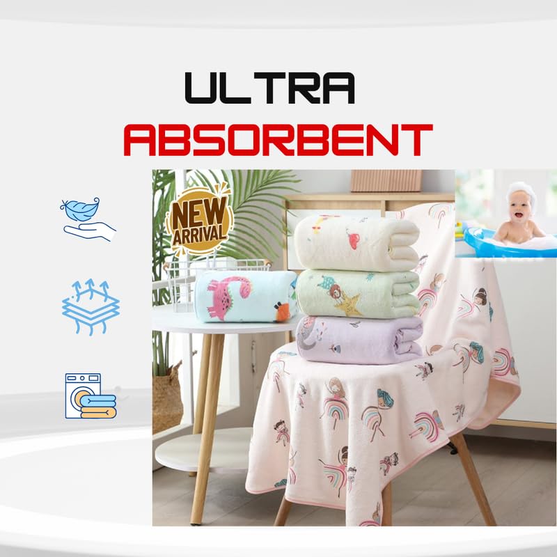 Image of Baby Luxury Coral Fleece Bath Towel for Kids, Ultra Soft, Warm, and Absorbent. Baby Essentials Bath Towels, Cute Unisex Cover for Girls and Boys (1 Count, 1-3 Years)