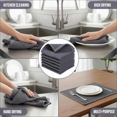 Image of Ameri-Homes 100% Cotton Waffle Weave Kitchen Dish Cloths 6-Pack- Ultra Absorbent & Quick Dry Cleaning Towels for Dishes, Counters & Kitchen Use - Soft, Durable & Lint-Free13.50 X 13.50 inches (Gray)
