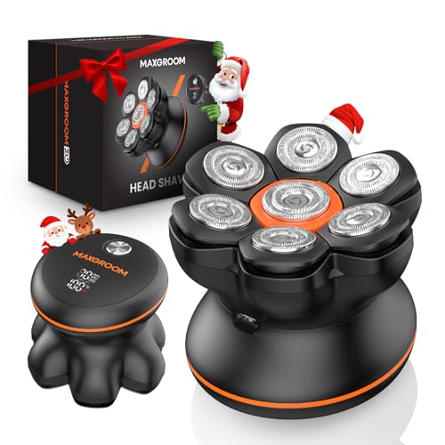 MAXGROOM Afeitadora Cabeza Hombre, Maquina Afeitar Hombre, Afeitadora para Calva en Seco y Húmedo, Batería de Larga Duración, 7 Cabezales, Magnético, 100% impermeable, Color Negro MAXGROOM Afeitadora Cabeza Hombre, Maquina Afeitar Hombre, Afeitadora para Calva en Seco y Húmedo, Batería de Larga Duración, 7 Cabezales, Magnético, 100% impermeable, Color Negro