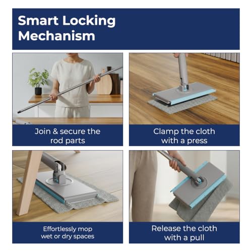 Image of Lifelong 180 Rotating Flat Floor Mop with 2 Microfibre Cloth Refills Included | Replaceable & Washable Microfiber Pads | Stainless Steel Handle |Easy Cleaning Mop for Tile, Marble, Hardwood