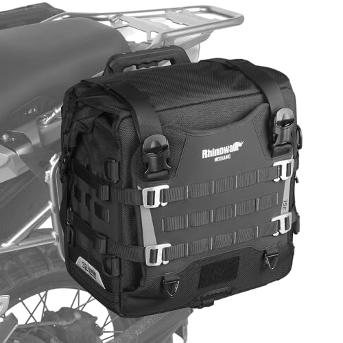 Image of Rhinowalk Motorcycle Saddle bag Waterproof Luggage Bag 35L Quick Release with MOLLE System Fits Most Adventure and Sports Bike Motorcycle Racks (Black, 1 Pack)
