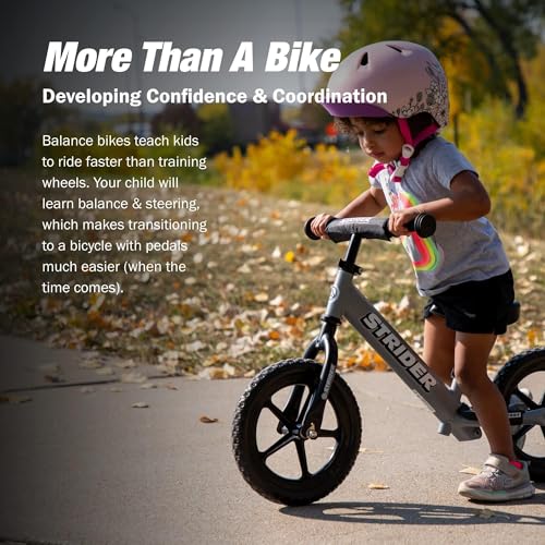 image for Strider 12” Sport Bike, Matte Gray - No Pedal Balance Bicycle for Ki