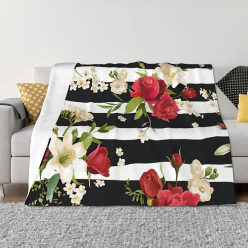 Couverture de lit d'exception EdWal microfibre de prestige imprimé floral et rayures chic