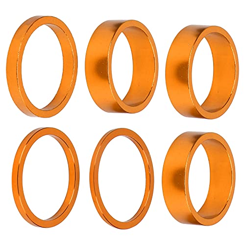 equlup Bike Headset Spacer, 6pcs 2/3/5/10mm Aluminium Alloy Mountain Bicycle Threadless Stem Spacers Handlebar Washer for 28.6mm Fork Tube BMX Cycling (Gold)