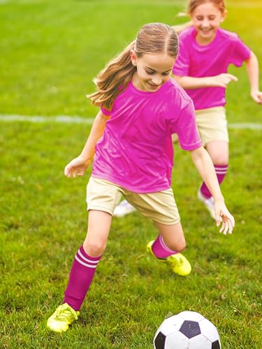 Hryrbay Kids Soccer Shin Guards and Socks Toddler Soccer Shin Pads Protective Defender Gear for Youth Boys Girls L Rose Red