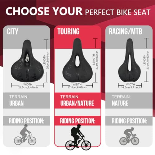 Bike Seats for Men and Women, Comfortable Bicycle Seat, Bike Saddle, Bike Seats for Mountain Bike, Road Bike, Exercise Bike, DH, BMX