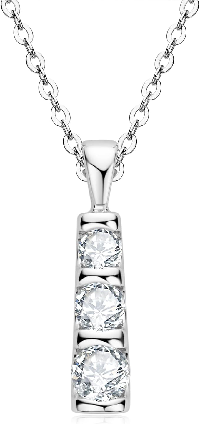 Moissanite Pendant Necklace, 925 Sterling Silver Necklaces for Women 3 Stone Pendant, 18 to 20 Inch, Jewelry Gifts