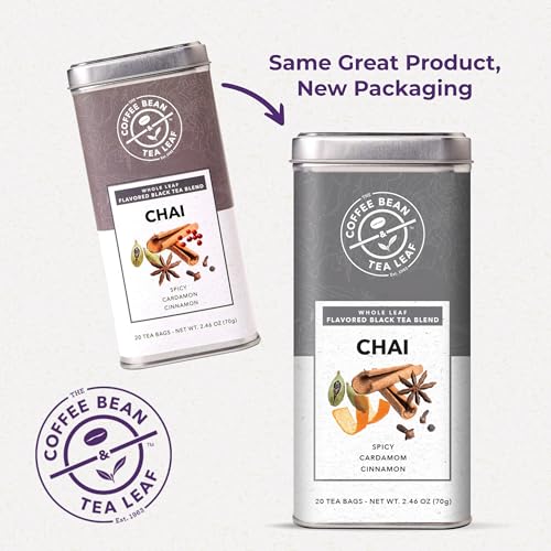 The Coffee Bean & Tea Leaf, Chai Black Tea, Whole Leaf Tea Bags with Tin, 20ct
