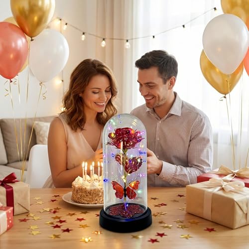 Rosa eterna en cúpula de vidrio con luz LED miniatura 4
