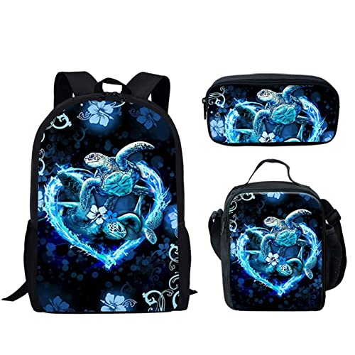 Set di 3 astucci per la scuola per bambini motivo dinosauro borsa termica per il pranzo cinghie regolabili Cuore delfino Taglia unica Zaini Daypack