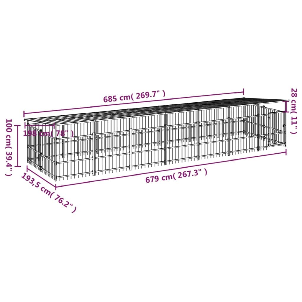 Caseta para perros de acero con recubrimiento en polvo con techo de 13,14 m² con puerta, protección y seguridad para cachorros, perros en el jardín y uso al aire libre